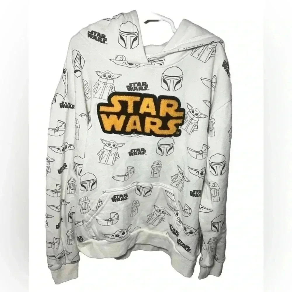 STAR WARS Mandalorian Grogu Pullover Hoodie/Sweatshirt Ivory. Size L Youth 14/16
